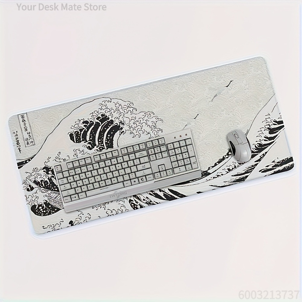 Desk Setup Pc And Laptop - ブラック ホワイト ウェーブ アート XXL デスクマット