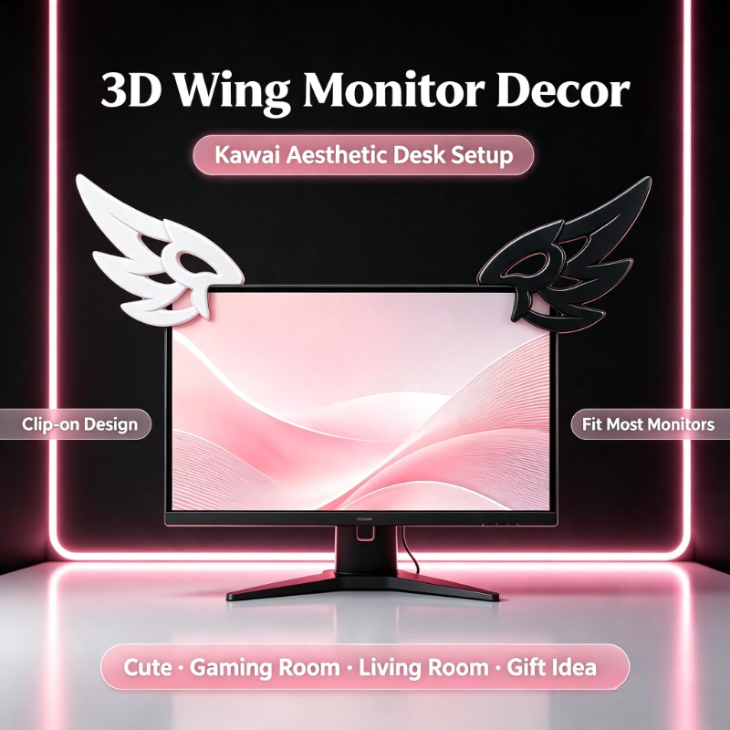 Desk Setup No Monitor - かわいい3Dウィングデコレーション、コンピューターモニター用、美的eスポーツデスクセットアップオーナメント、キュートなデスクトップアクセサリー＆女の子へのギフト