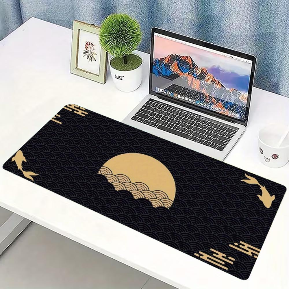 Desk Setup Pc And Laptop - 日本の金波月鯉柄拡張ゲーミングマウスパッド滑り止めゴム製大型デスクマット、ノートパソコン、PC、オフィス、ゲーミングセットアップ用