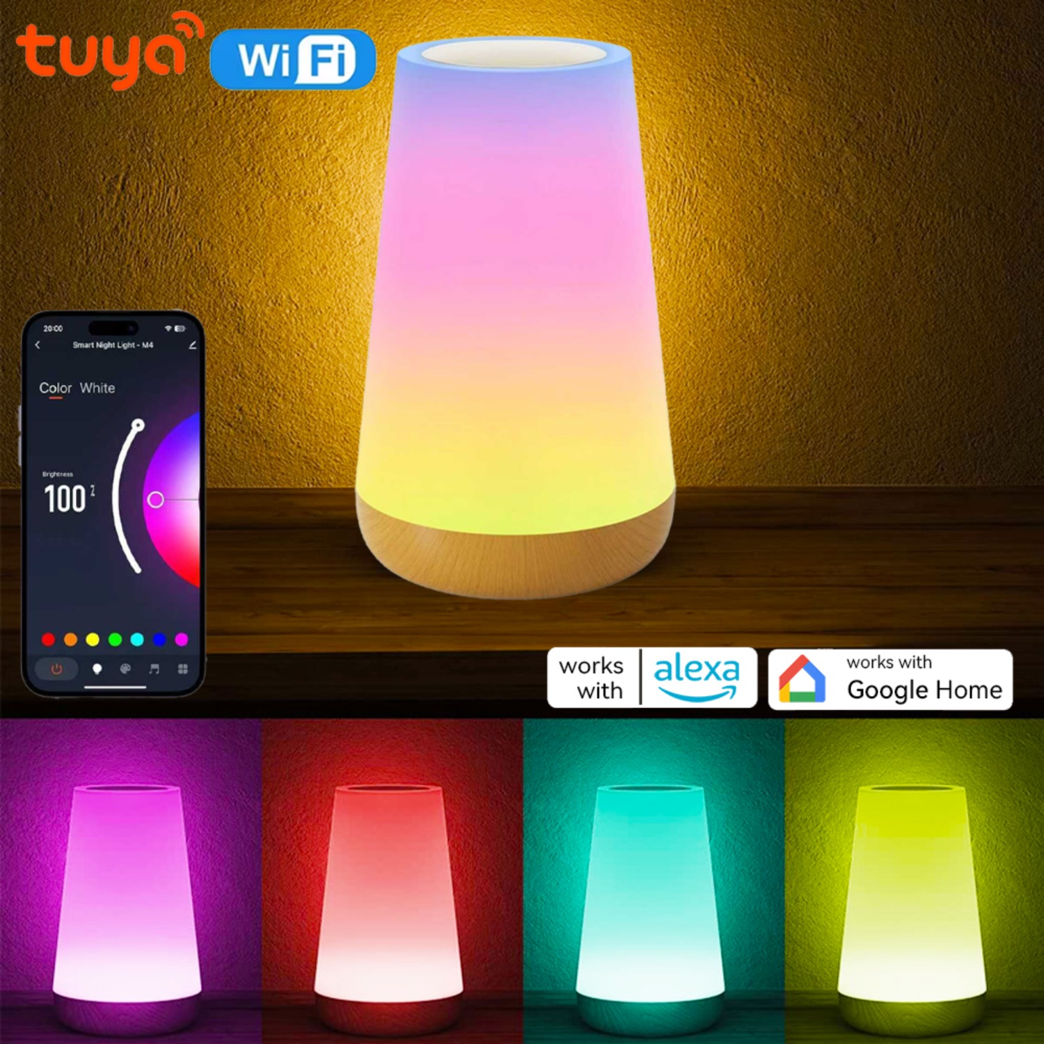 Desk Setup Rgb - USB充電式Tuya WiFiスマートテーブルランプ調光可能アプリ音声制御デスクランプRGBタッチランプ寝室ナイトライト（Alexa対応）