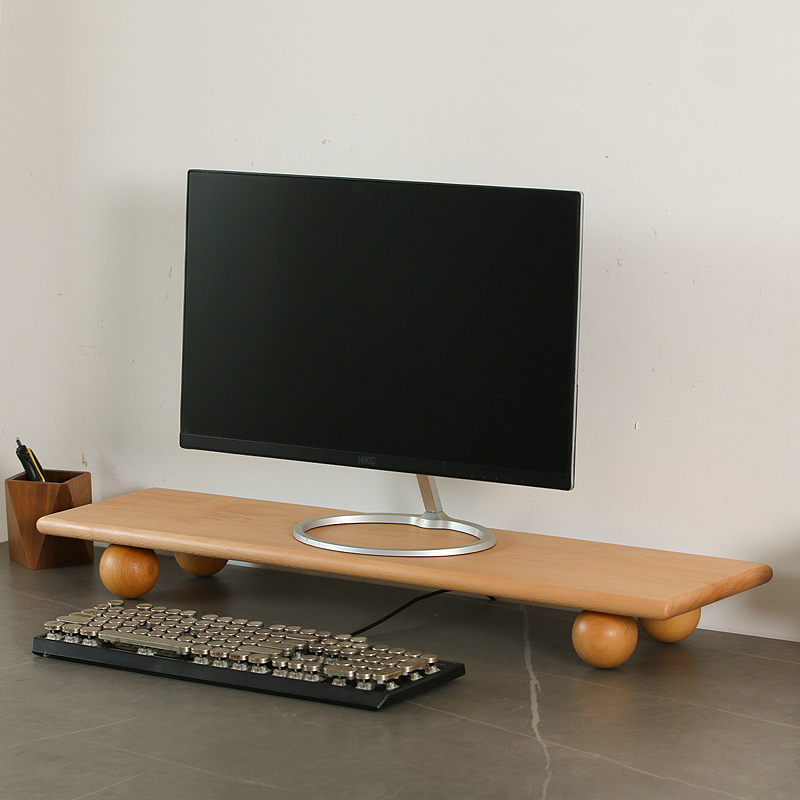 Desk Setup Dual Monitor - 天然木デスクトップライザーデュアルモニタースタンド、収納トレイ付き、省スペースコンピュータデスクオーガナイザー、オフィスセットアップ用