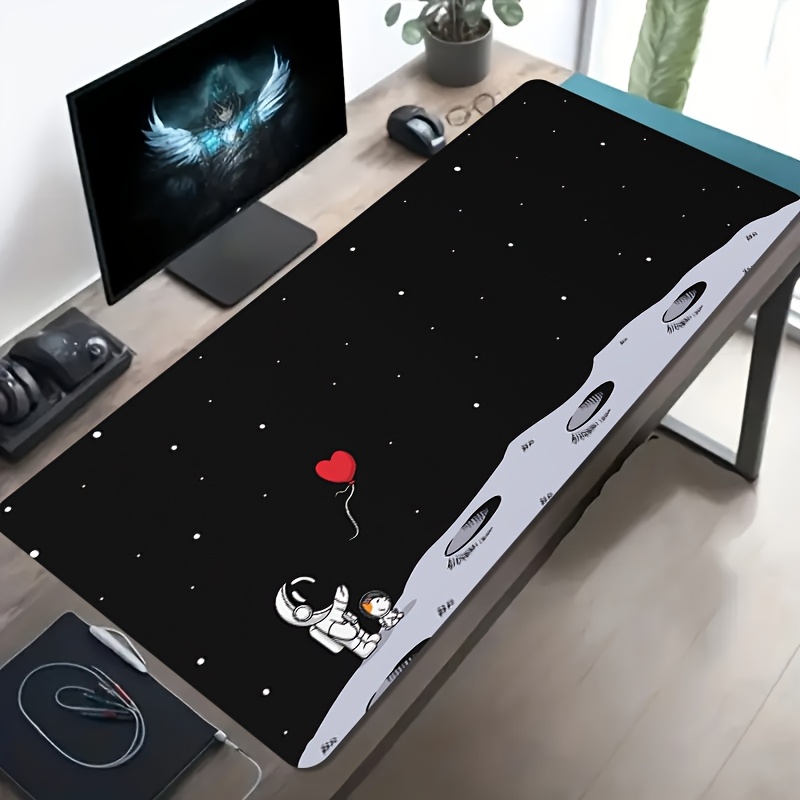 Desk Setup Pc And Laptop - 宇宙飛行士月宇宙特大ゲーミングマウスパッド滑り止めゴム製デスクマットPCラップトップセットアップ用