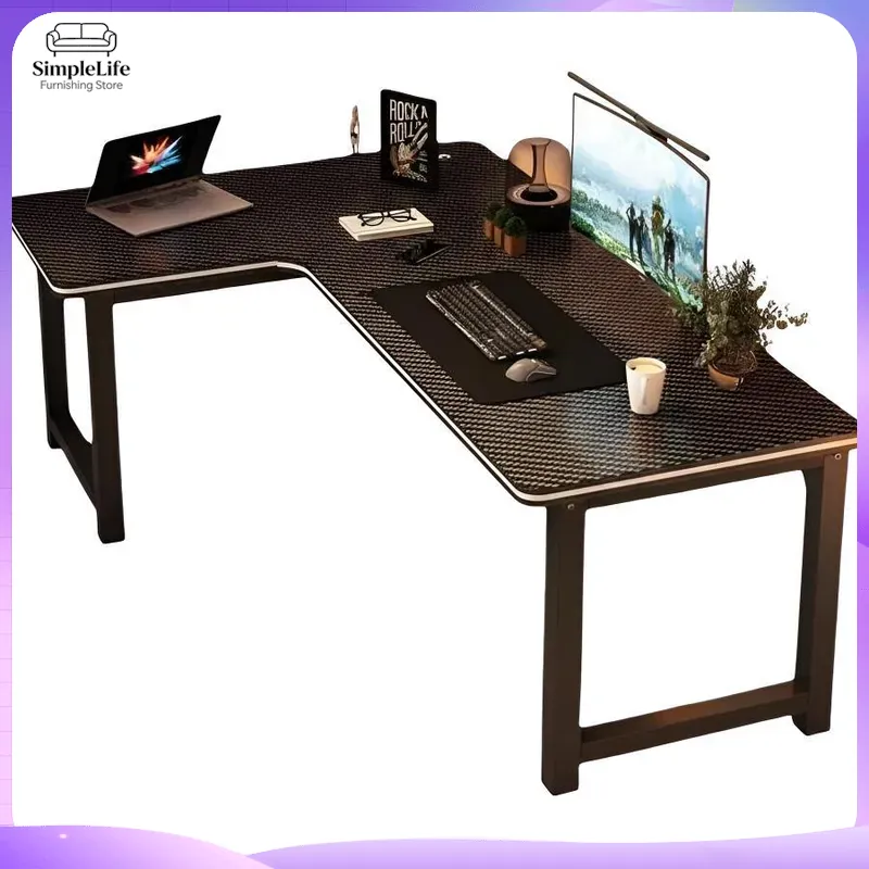 Desk Setup Dual Monitor - コーナーゲーミングデスク、収納棚付きパソコンデスク、PCセットアップ用、ホームオフィス、書斎、寝室用、L字型デスク、デュアルモニター対応