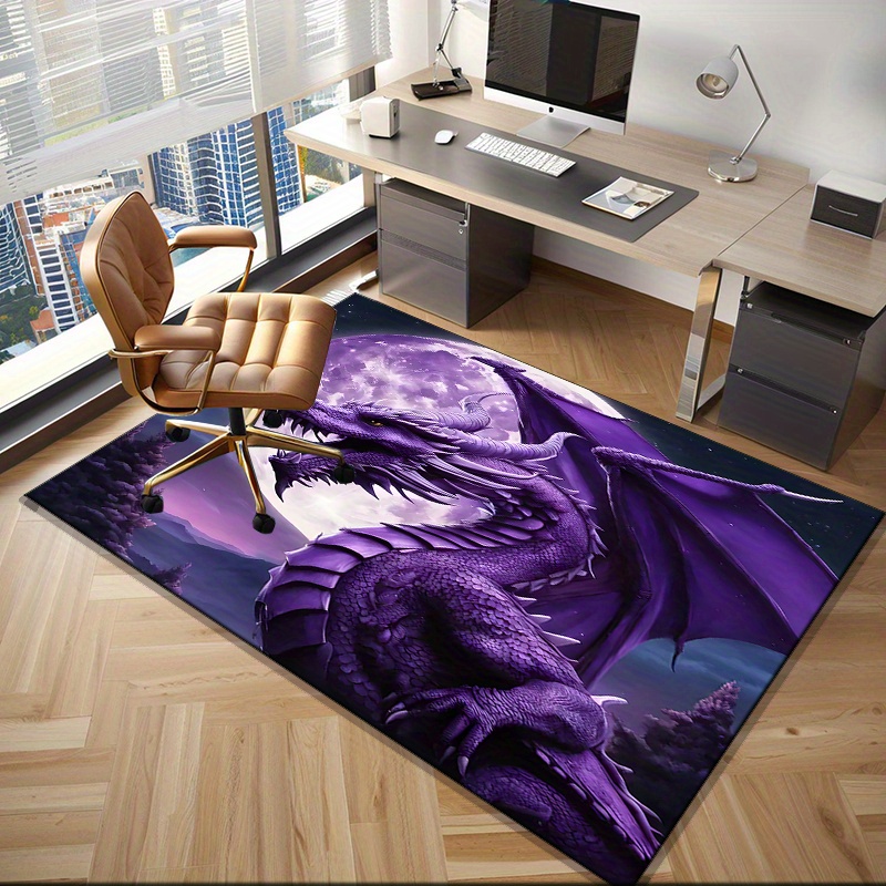 Desk Setup Living Room - ゲームルームのセットアップ用のマジェスティックパープルドラゴンラグ - ファンタジーアートデコレーション、デスクチェア用の大型カーペット