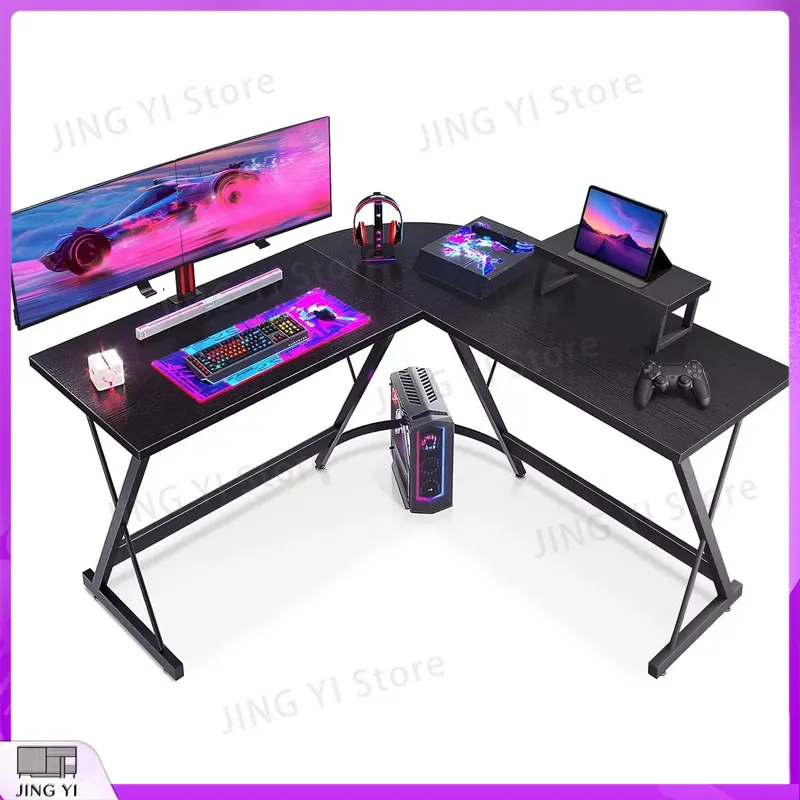 Desk Setup No Monitor - L字型ゲーミングデスク モニタースタンド付き 127x127x75 cm ゲームセットアップ用コンピューターデスク コーナーデスク