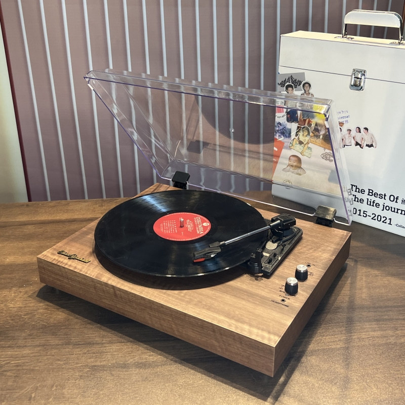 Desk Setup Speakers - ビニールレコードプレーヤー、レコードプレーヤー、蓄音機、内蔵デュアルスピーカー、デスクトップ用アクリル製防塵カバー、Bluetooth接続。