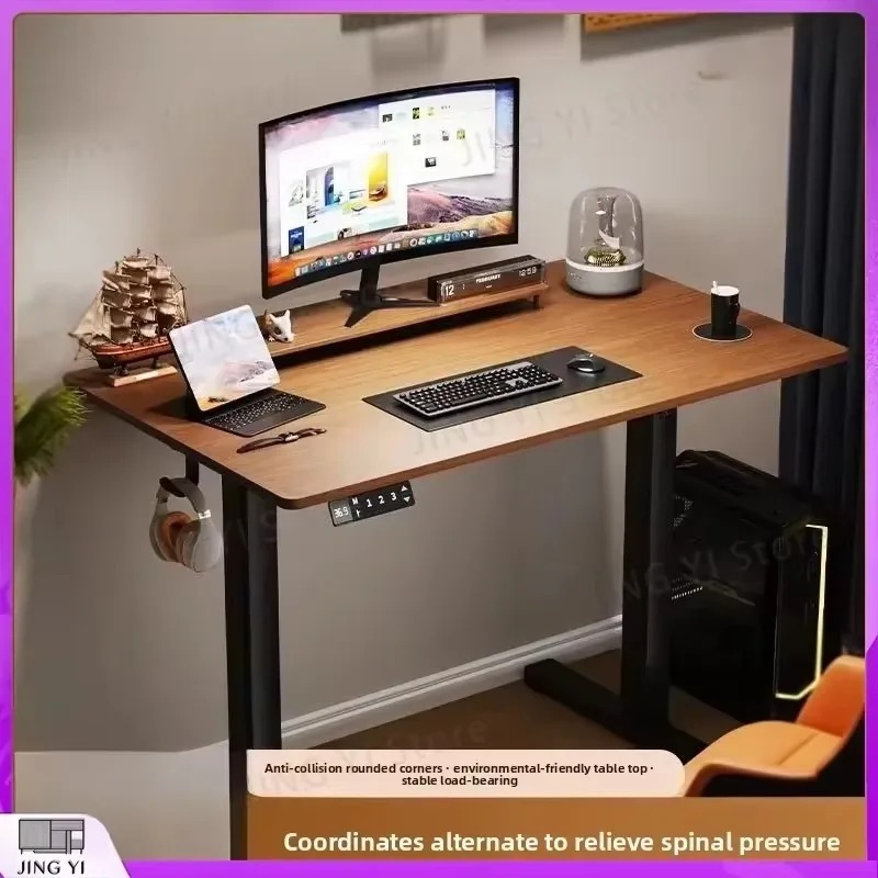 Desk Setup In Office - 電動昇降式スタンディングデスク 無垢材スマートワークステーション 自宅オフィス 寝室 学習 ゲームセットアップ