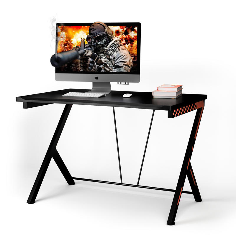 Desk Setup Designer - モダンな人間工学に基づいたコンピューターデスク、金属フレーム付きMDFトップ、小型ホームオフィスやゲームセットアップに最適なコンパクトデザイン、簡単な組み立て