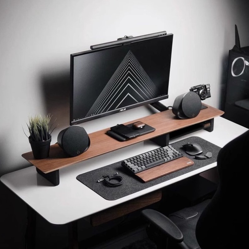 Desk Setup Living Room - Z1モニター高さ調整ラック オフィス高級デスクセットアップ eスポーツルーム モニターブラケット 木製スクリーンスタンド 収納付き