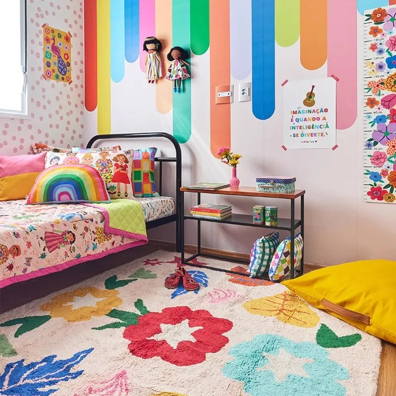 Desk Setup Girly - スタイリッシュな北欧風ラグ、ドーパミンを引き出すような、大面積のホームデコレーションリビングルームラグ、洗濯可能で掃除しやすいダイニングルーム用敷物