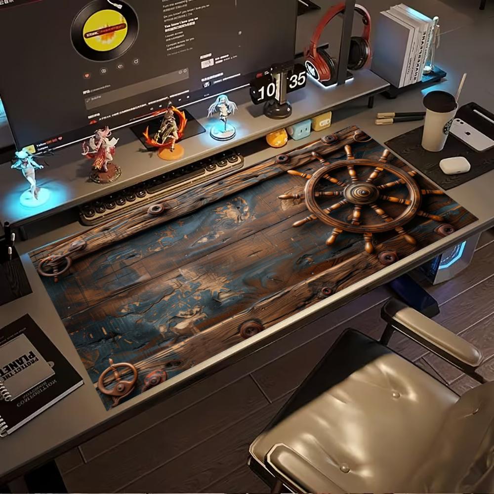 Desk Setup Pc And Laptop - ヴィンテージ海賊船の舵をモチーフにした拡張ゲーミングマウスパッド、滑り止めゴムベース、大型デスクマット、ノートパソコンやPCのゲーミングセットアップ用マウスパッド