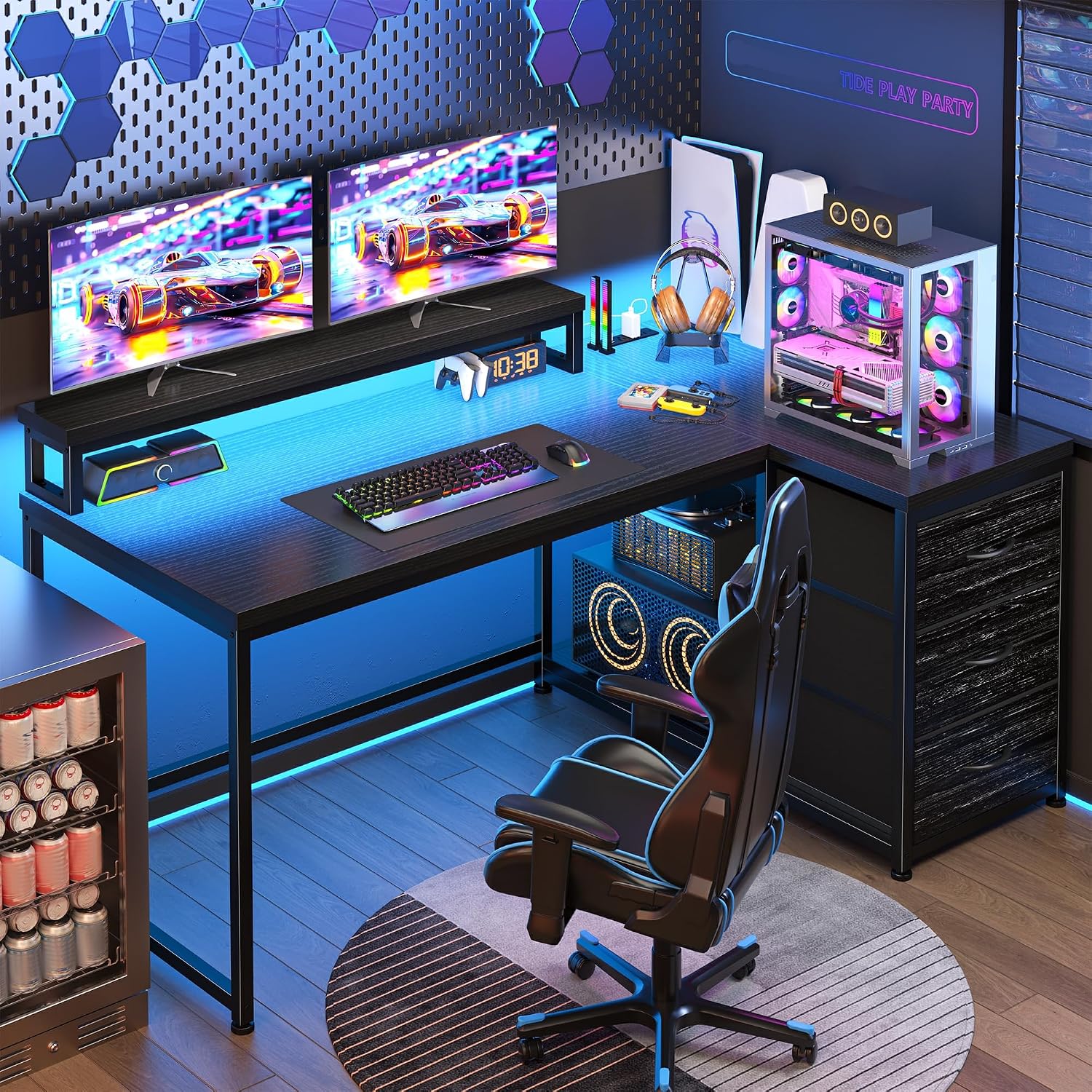 Desk Setup Rgb - 3つの引き出しと40モードRGB LEDを備えたゲーミングデスク、ティーン向けPCセットアップ用、文房具やギアの収納スペース、48インチブラック、カスタマイズ可能