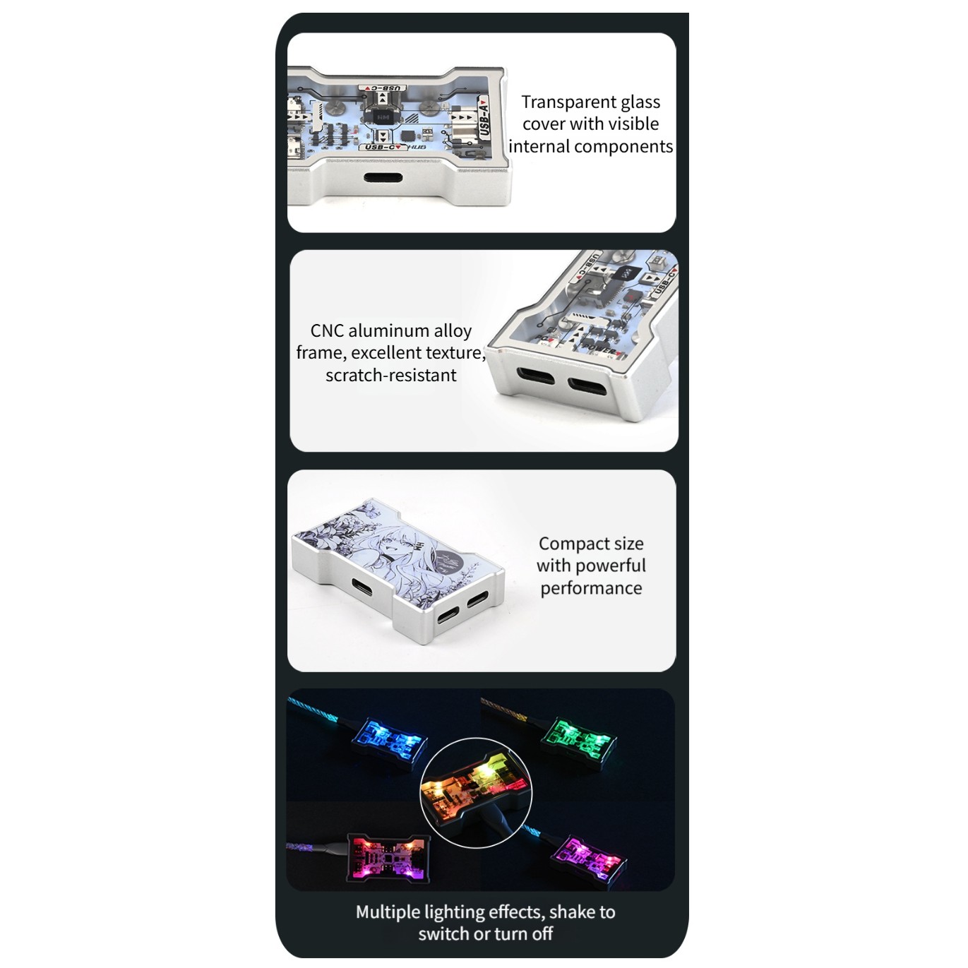 RGB USB ハブ 2 入力 3 出力アルミニウム合金フレ - Desk Setup Rgb のレビューと価格