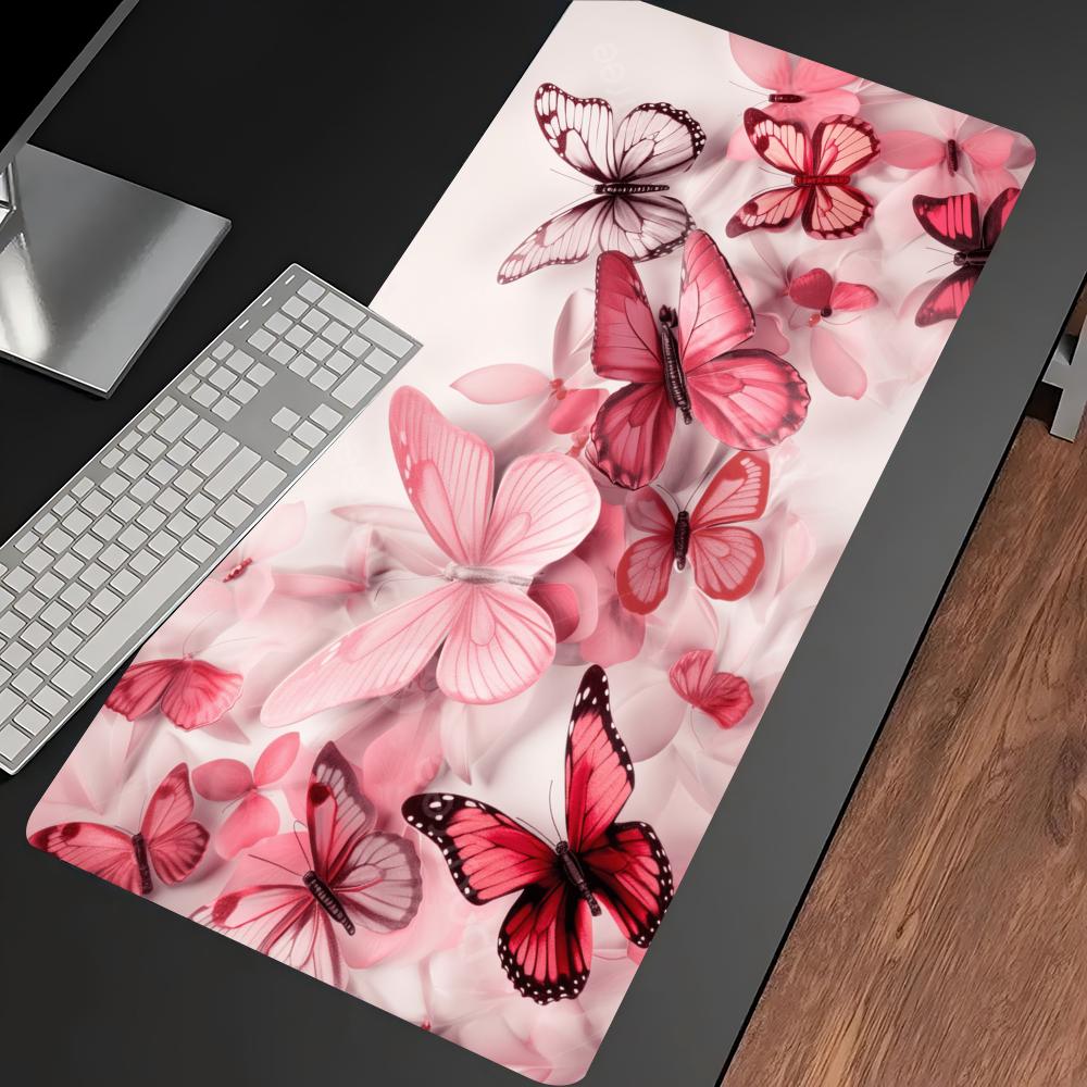 水彩画ピンク蝶柄大型ゲーミングマウスパッド滑り止めゴム製デス - Desk Setup Pc And Laptop のレビューと価格