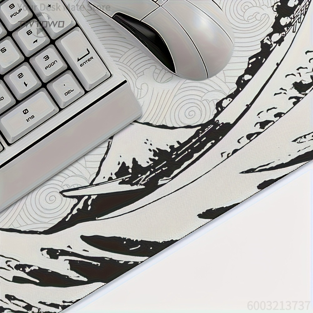 ブラック ホワイト ウェーブ アート XXL デスクマット  - Desk Setup Pc And Laptop のレビューと価格