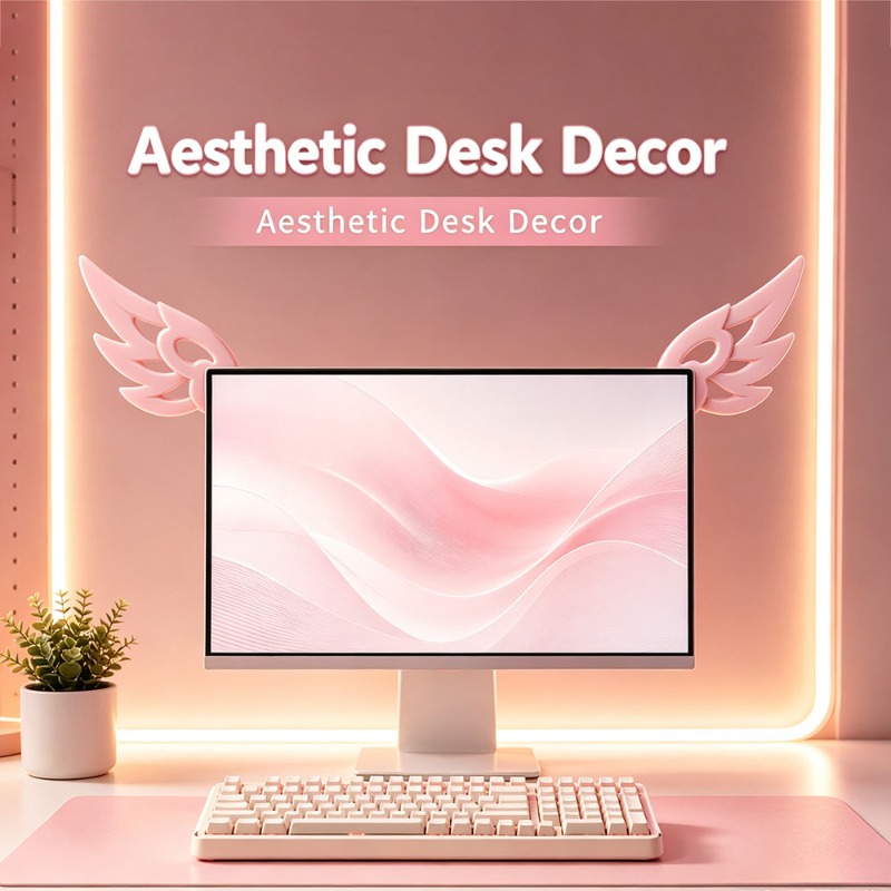 かわいい3Dウィングデコレーション、コンピューターモニター用 - Desk Setup No Monitor のレビューと価格