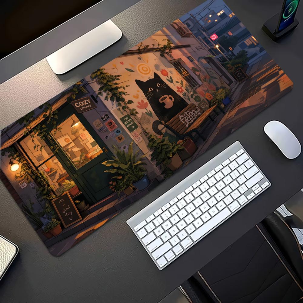 コージーアニメストリート拡張ゲーミングマウスパッド、滑り止め - Desk Setup Pc And Laptop のレビューと価格