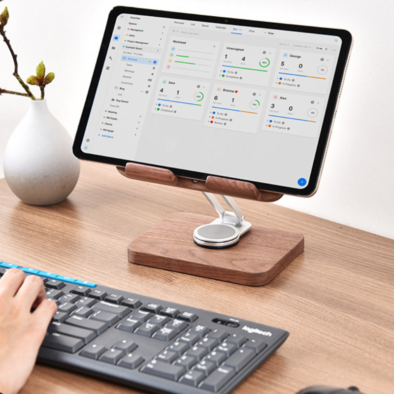 ブラックウォールナット iPad スタンド 360 度付き  - Desk Setup Living Room のレビューと価格