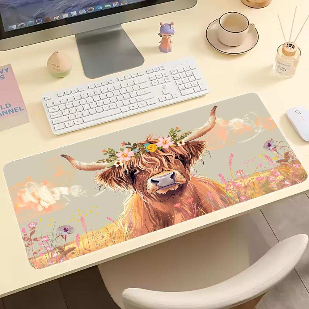 ヴィンテージハイランドカウ柄ゲーミングマウスパッド、滑り止め - Desk Setup Pc And Laptop のレビューと価格