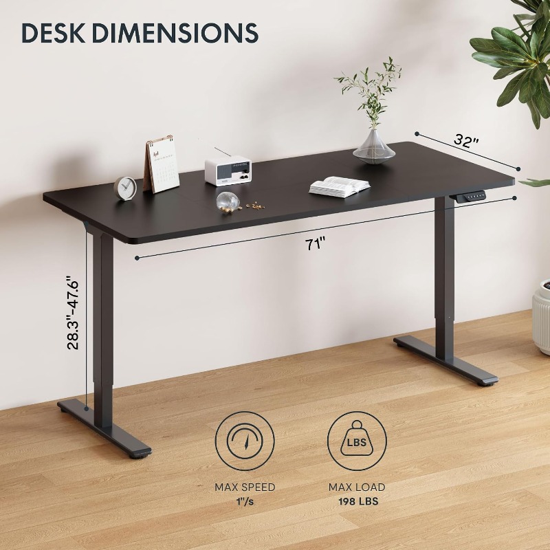 FLEXISPOT 電動昇降デスク、ブラック |   デュア - Desk Setup Dual Monitor のレビューと価格
