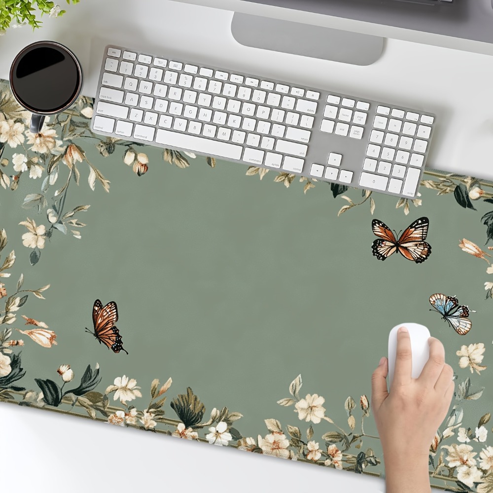 蝶の模様と緑の花柄の植物柄テーブルマット、デコレーションセッ - Desk Setup Designer のレビューと価格