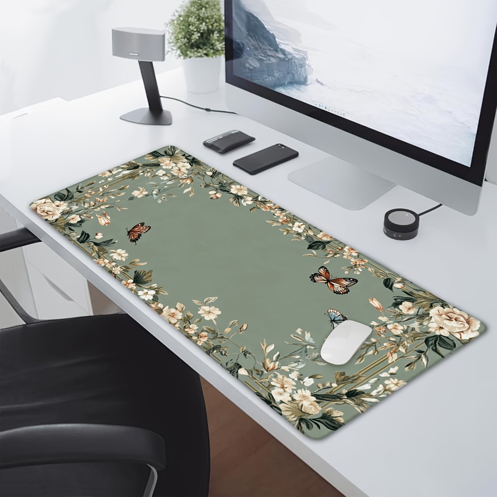 蝶の模様と緑の花柄の植物柄テーブルマット、デコレーションセッ - Desk Setup Designer のレビューと価格