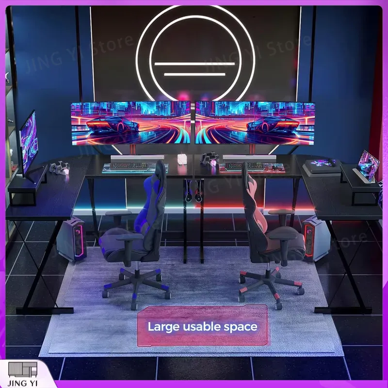 L字型ゲーミングデスク モニタースタンド付き 127x127 - Desk Setup No Monitor のレビューと価格