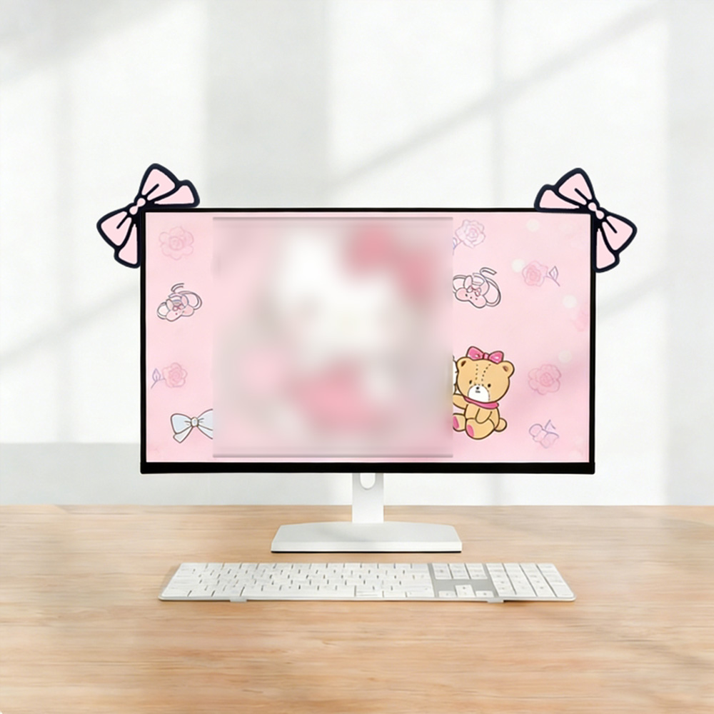 かわいいピンクのリボンモニターデコレーション、可愛いスクリー - Desk Setup No Monitor のレビューと価格