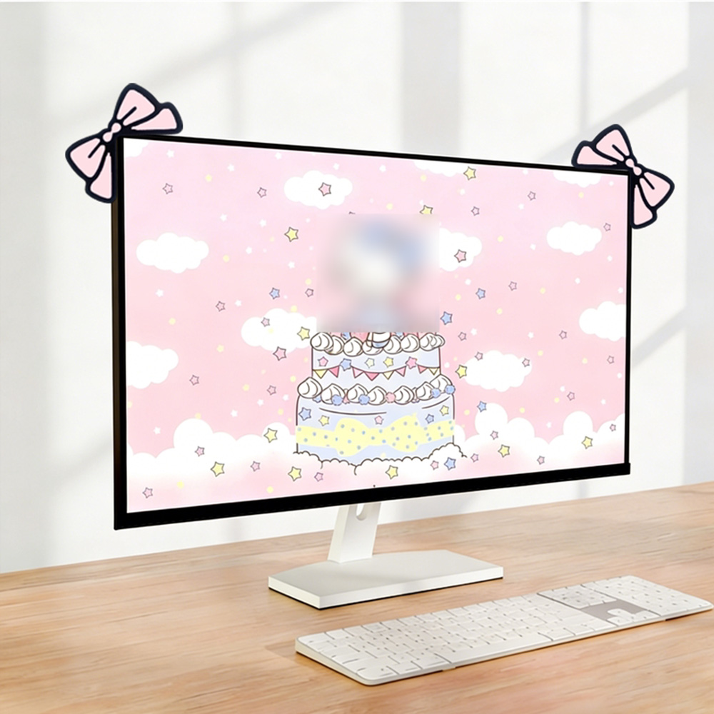 かわいいピンクのリボンモニターデコレーション、可愛いスクリー - Desk Setup No Monitor のレビューと価格
