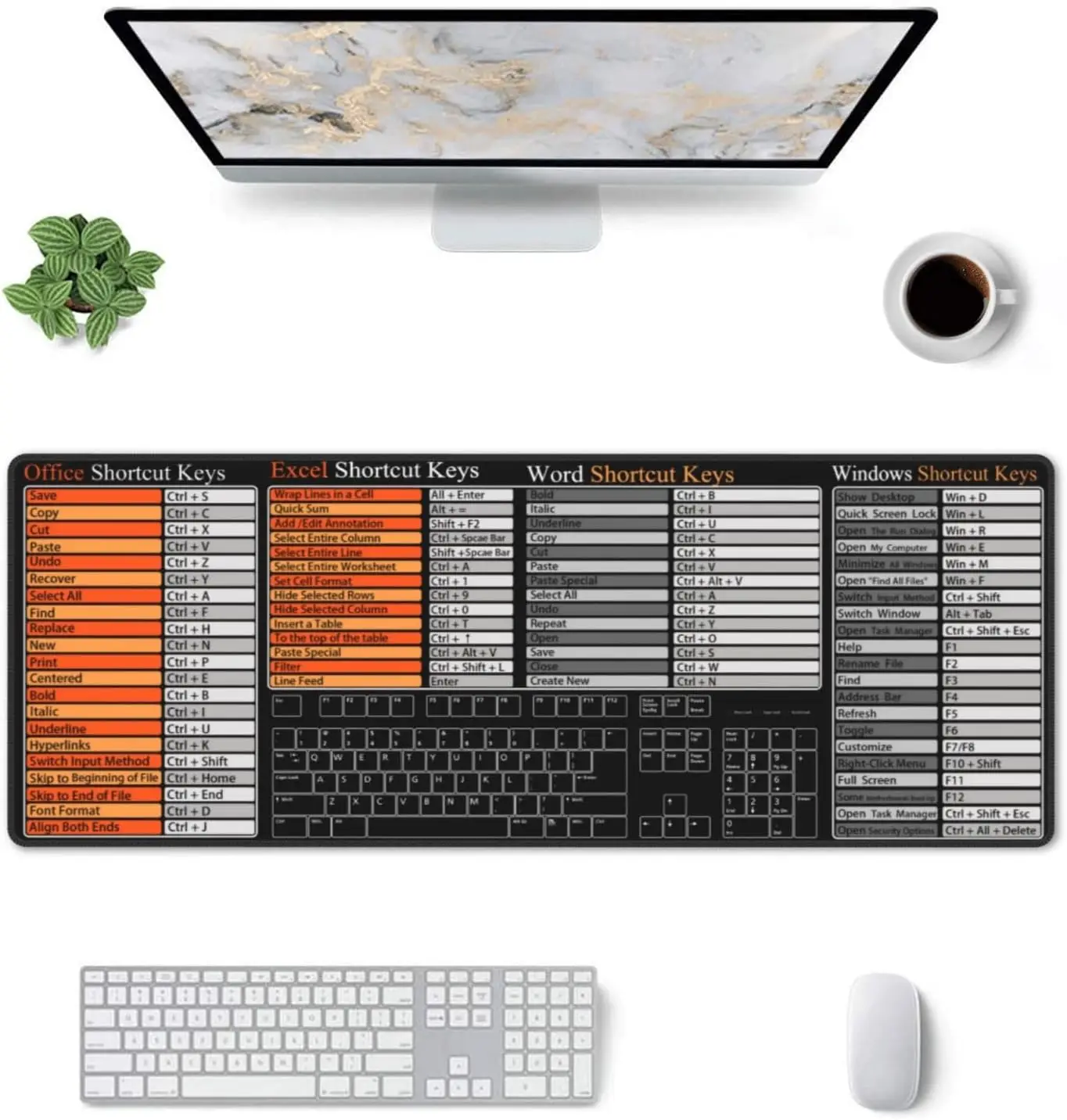スタイリッシュなオフィスショートカットキー参考図付き大型マウ - Desk Setup Reference のレビューと価格