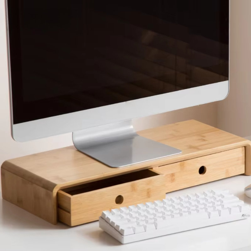 竹製ノートパソコンモニターライザー、エコフレンドリーなデスク - Desk Setup Living Room のレビューと価格