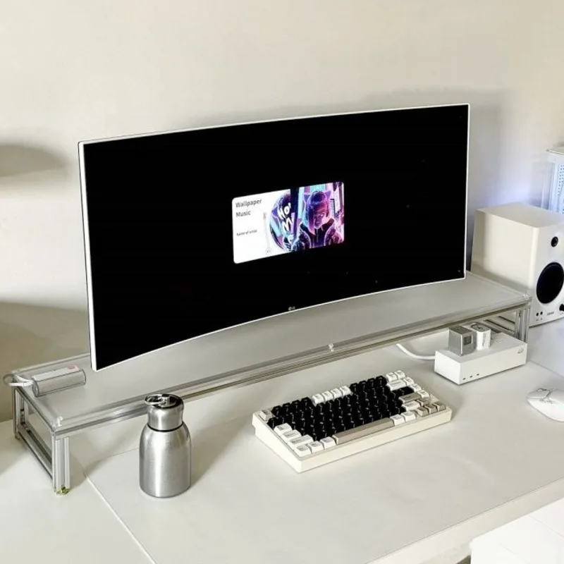 アルミニウムモニタースタンドアクリルデスクトップライザーラッ - Desk Setup Living Room のレビューと価格