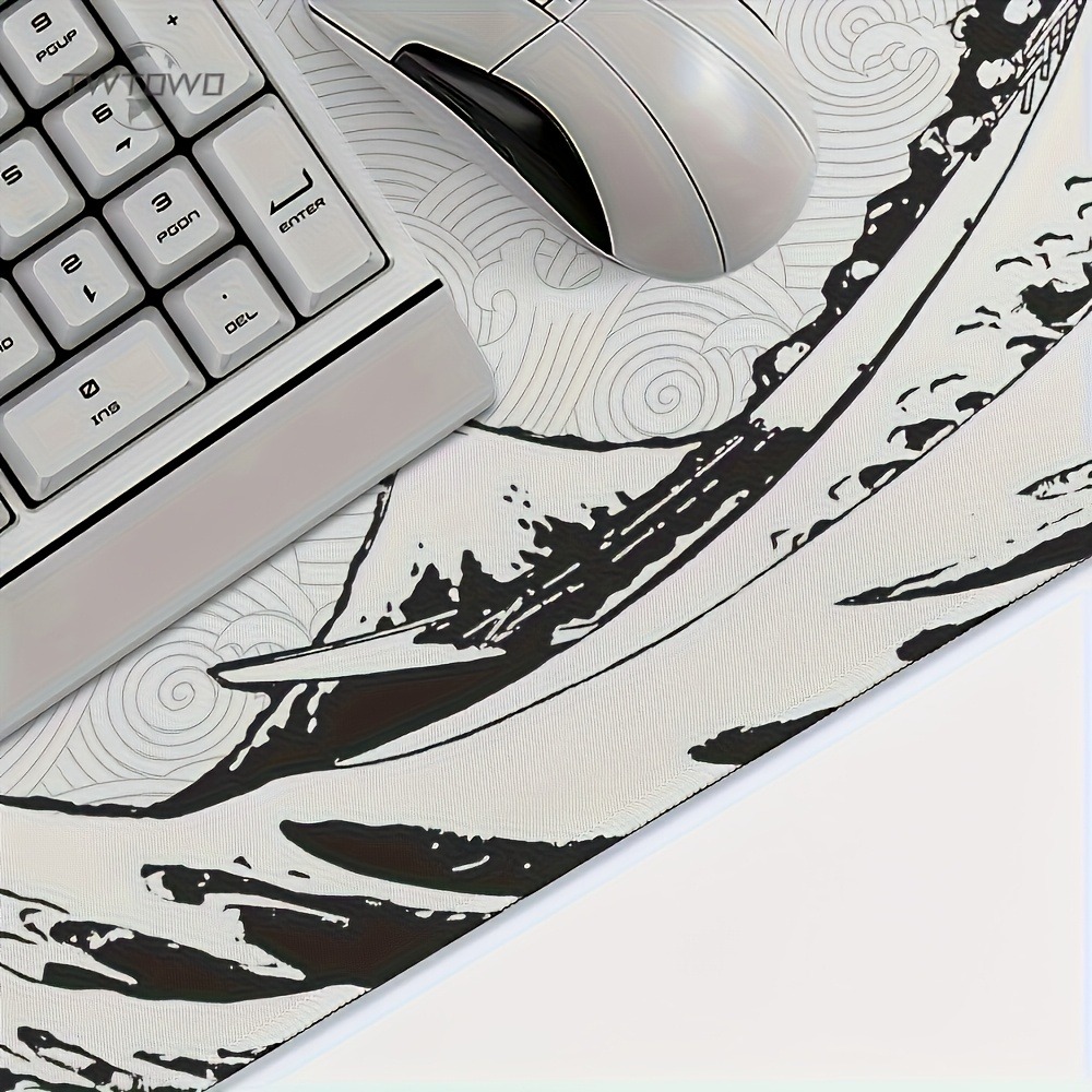 ブラック ホワイト ウェーブ アート XXL デスクマット  - Desk Setup Pc And Laptop のレビューと価格