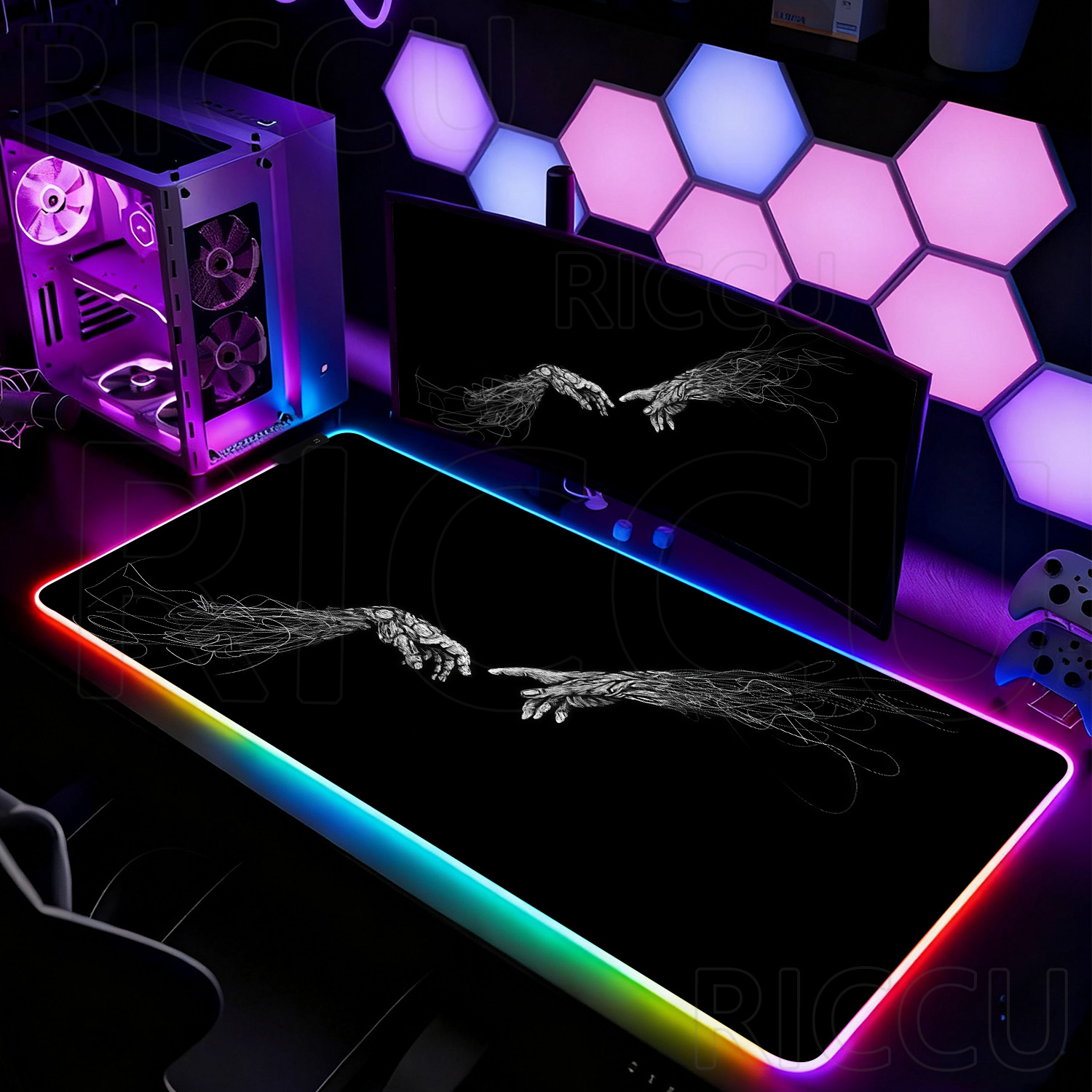 RGB XXL HD大型黒白ゴシックハンドマウスパッドPCゲ - Desk Setup Pc And Laptop のレビューと価格