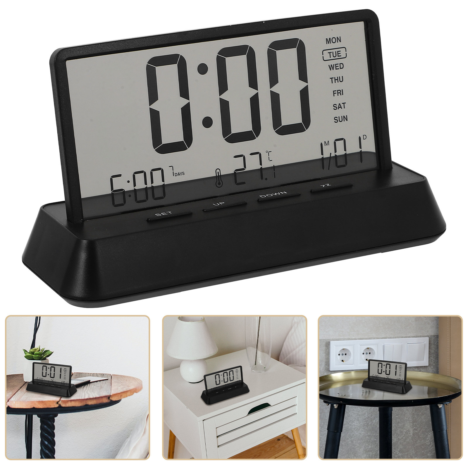 デジタル目覚まし時計 小型コンパクト プラスチック製 ベッド - Desk Setup Bedroom のレビューと価格